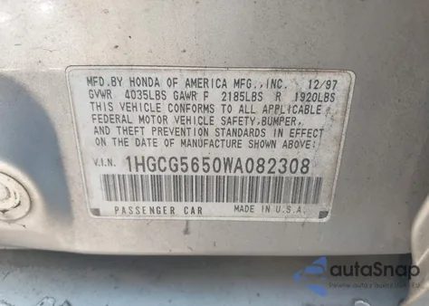 1998 Honda Accord Ex from USA, damaged, VIN 1HGCG5650WA082308